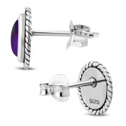 Large Oval Amethyst Stone Stud Silver Earrings, e336